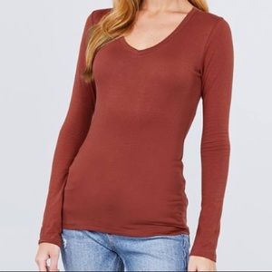 Express v-neck long sleeve top in burnt orange size small.